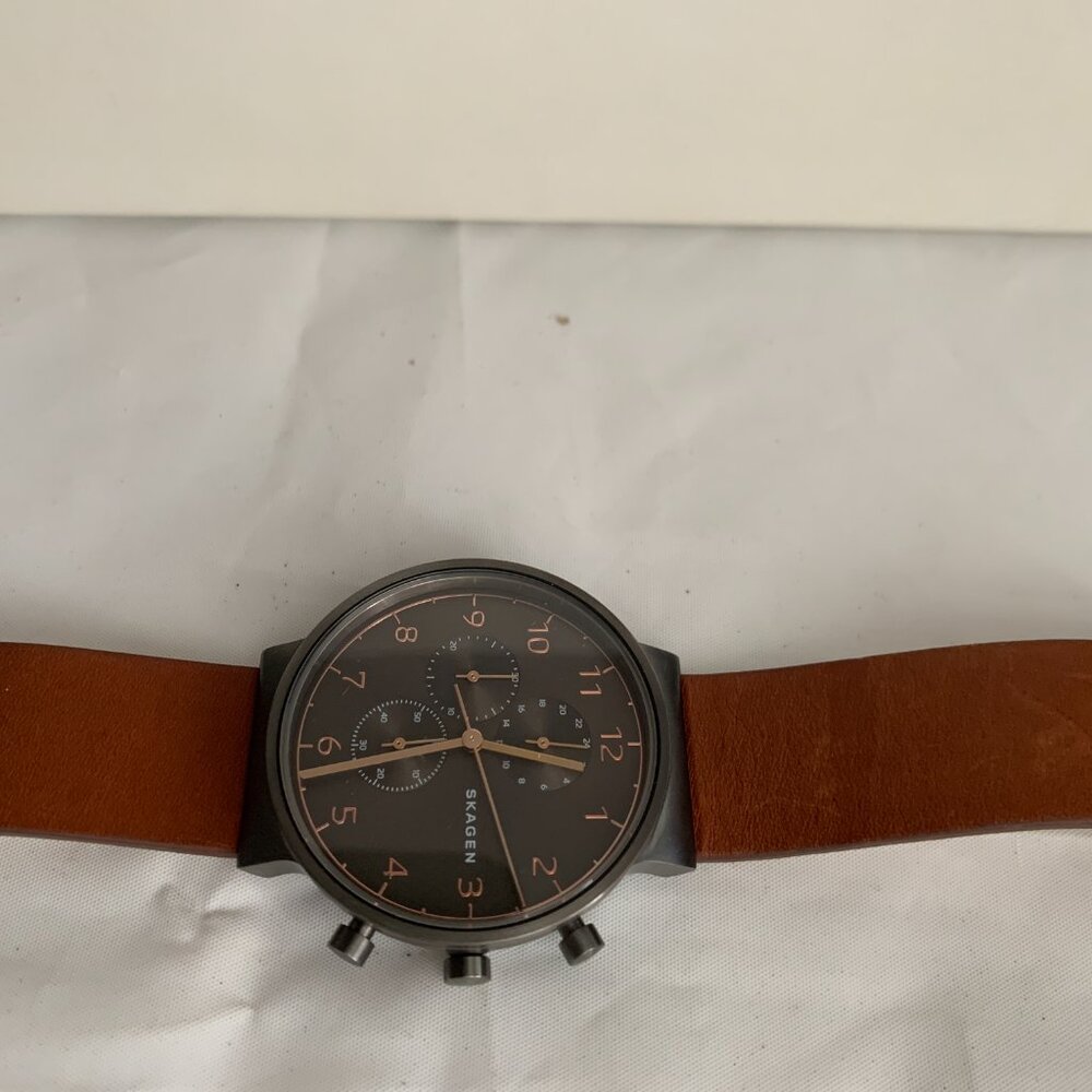 Men's Skagen Ancher Chronograph Brown Leather Strap Watch SKW6418 ⭐️ - Picture 5 of 14